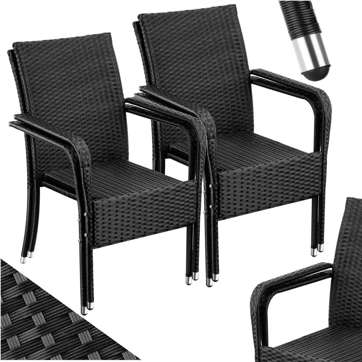 tectake Chaises de jardin – en acier, avec accoudoirs, Lot de 4, en résine tressée