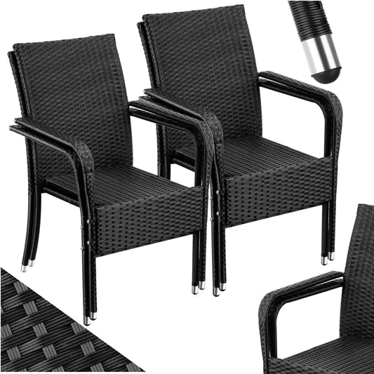 tectake Chaises de jardin – en acier, avec accoudoirs, Lot de 4, en résine tressée