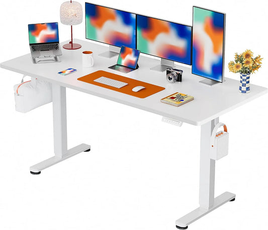 Bureau et table informatique: réglable, 160 × 80 cm, 4 M, blanc, hauteur réglable