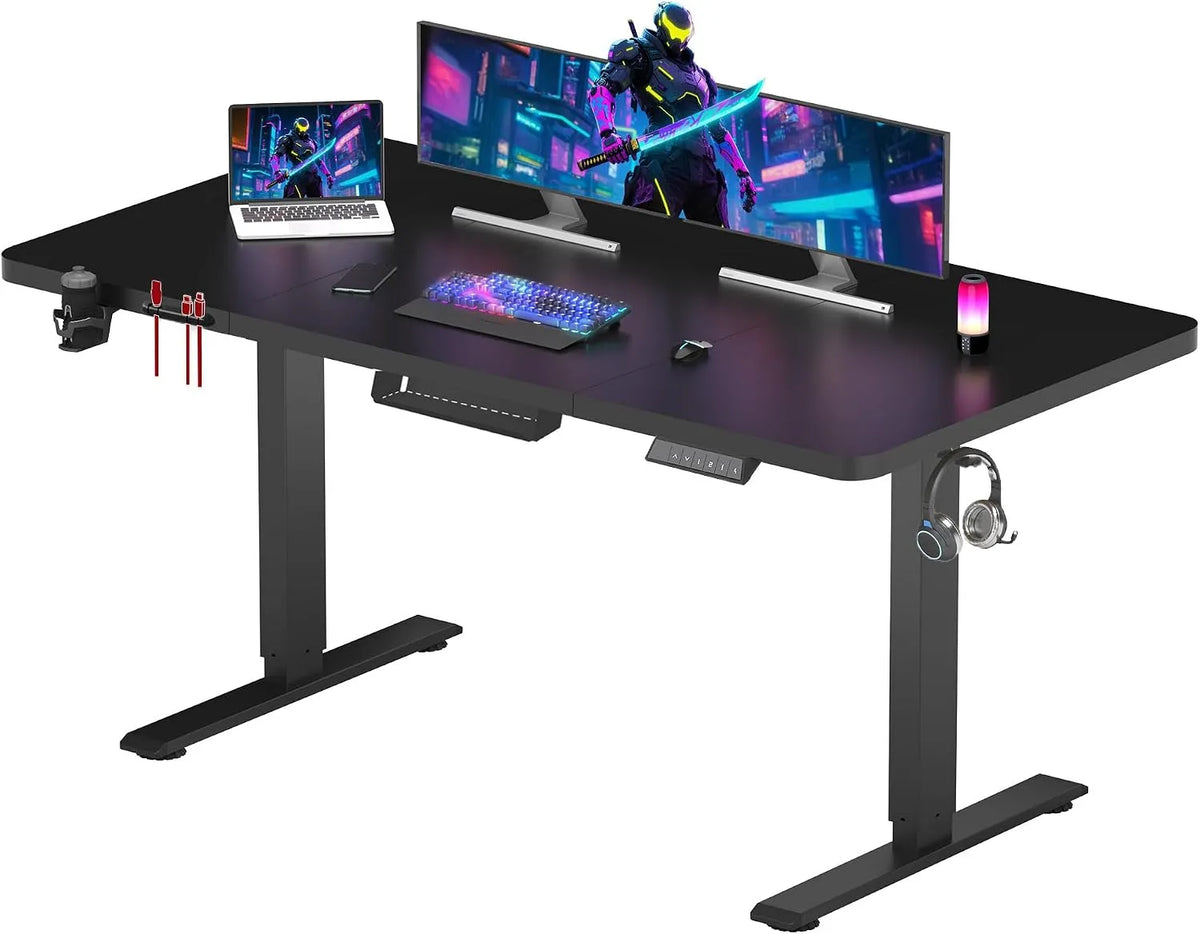 Bureau et table informatique — pour gaming, réglable, 140 × 60 cm, noir, hauteur réglable