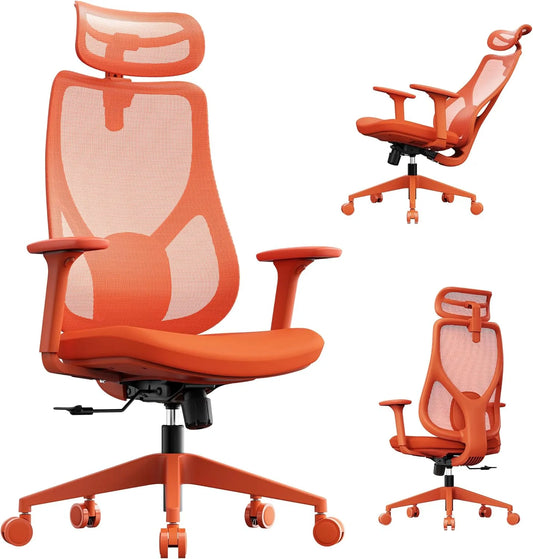 Bureau et table informatique – MOYO, respirant, avec accoudoirs, pour gaming, réglable, 150kg, orange