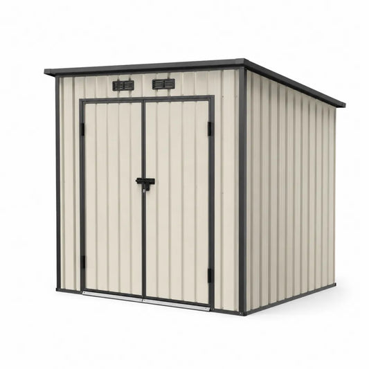 Abri de jardin en acier galvanisé beige et noir environ 200 cm 120 cm 180 cm porte double verrouillable