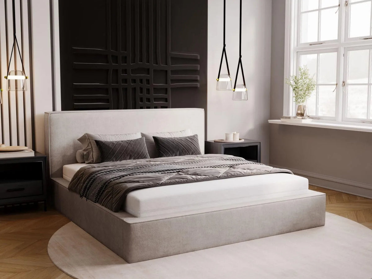Lit Monaco 160x200 – revêtement en tissu, avec rangement, 160 × 200, gris, avec rangement intégré, revêtement en velours