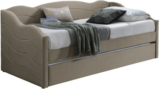 Vente-unique – LENVIA, pour enfant, 2 × 90 × 190 cm, beige, revêtement en velours
