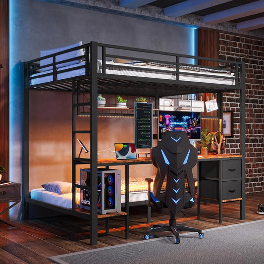 Lit superposé et lit mezzanine: pour enfant, en métal, avec rangement, avec tiroirs, 2 tiroirs, 90 × 200 cm, 140 × 200 cm, avec étagères