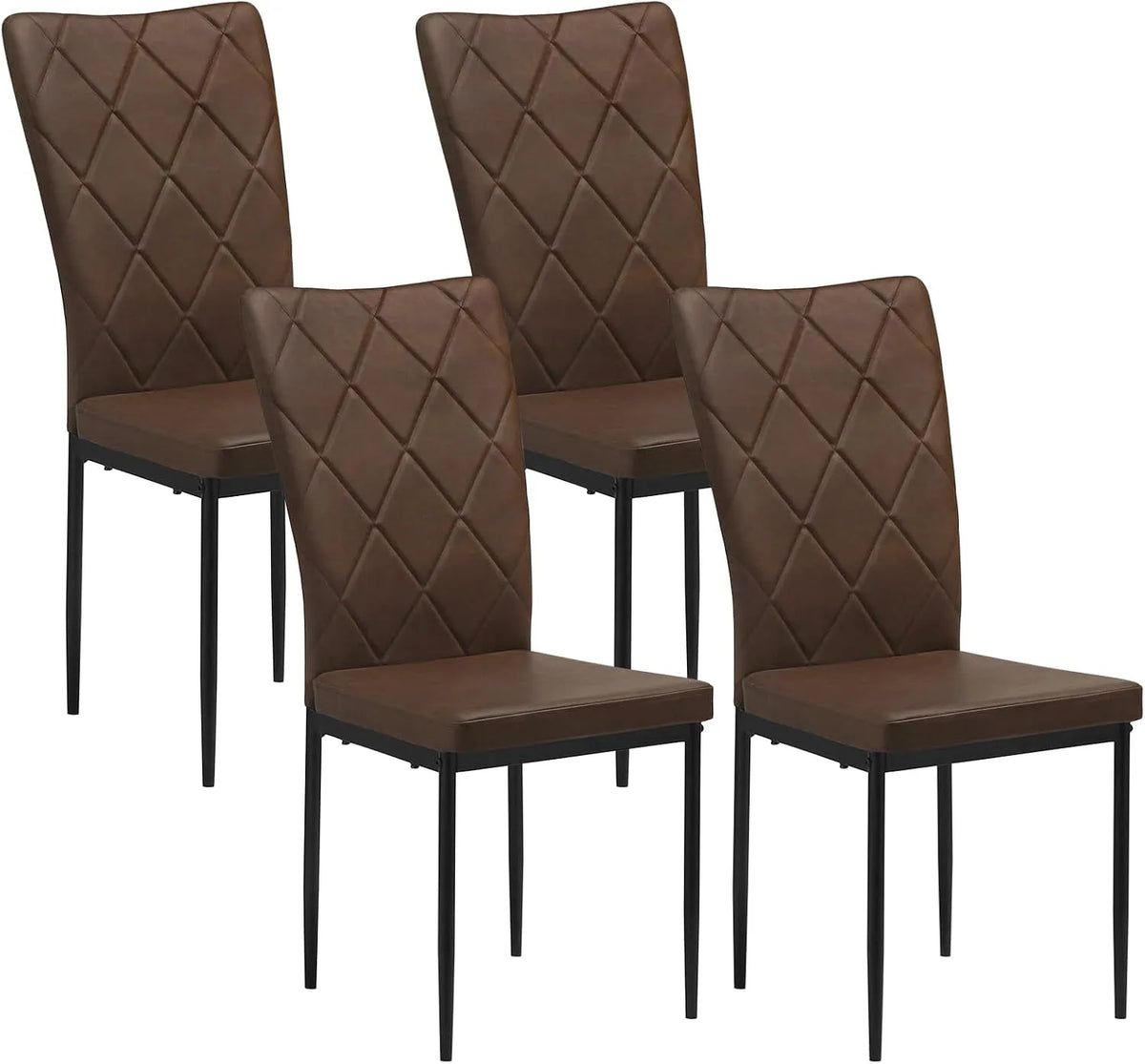 Chaise – en métal, en cuir PU, avec dossier, Lot de 4, marron