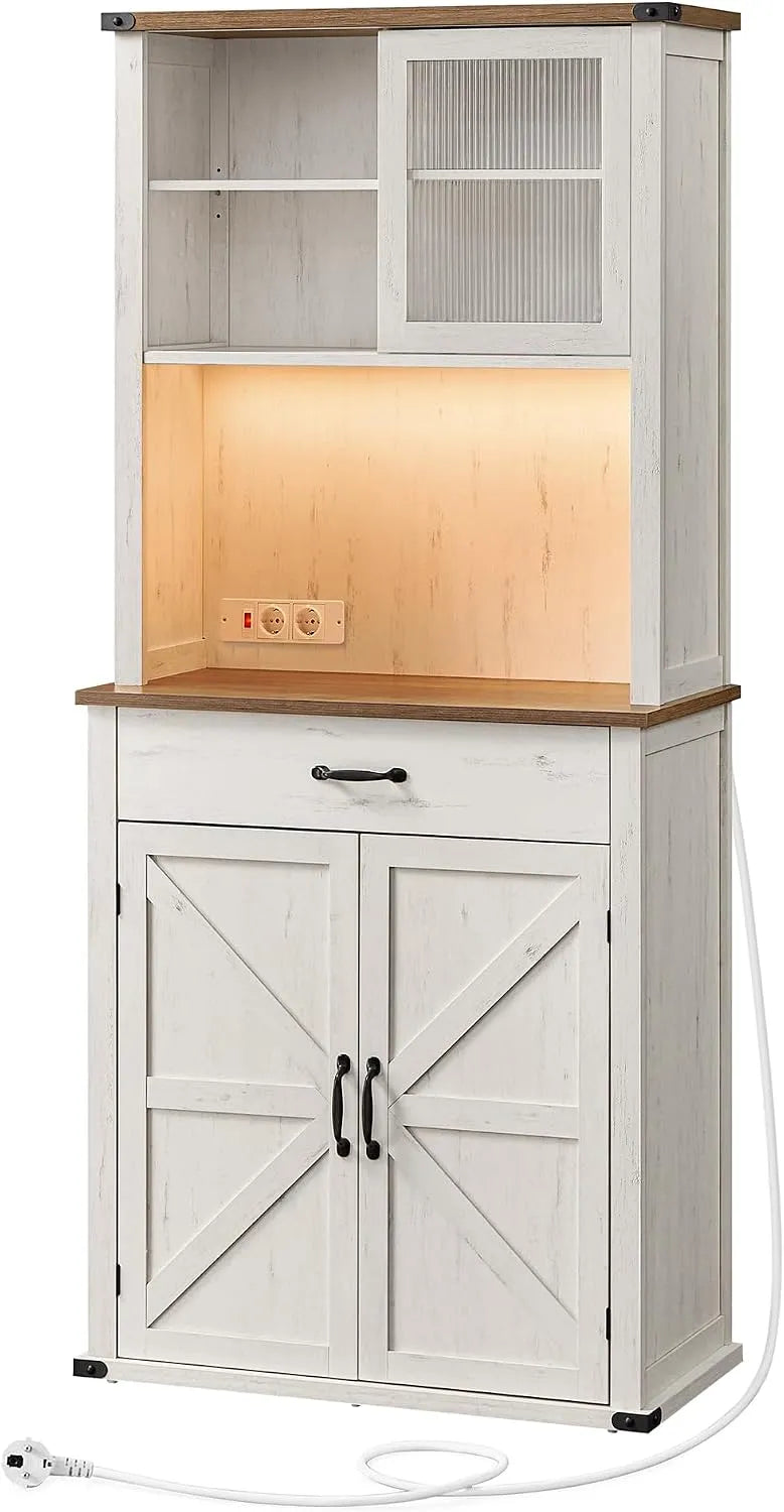 VASAGLE BBK363W22V1 Meuble de Rangement avec Lumières et Chargeur: avec rangement, avec tiroirs, avec Bibliothèque et étagère de rangements, réglable